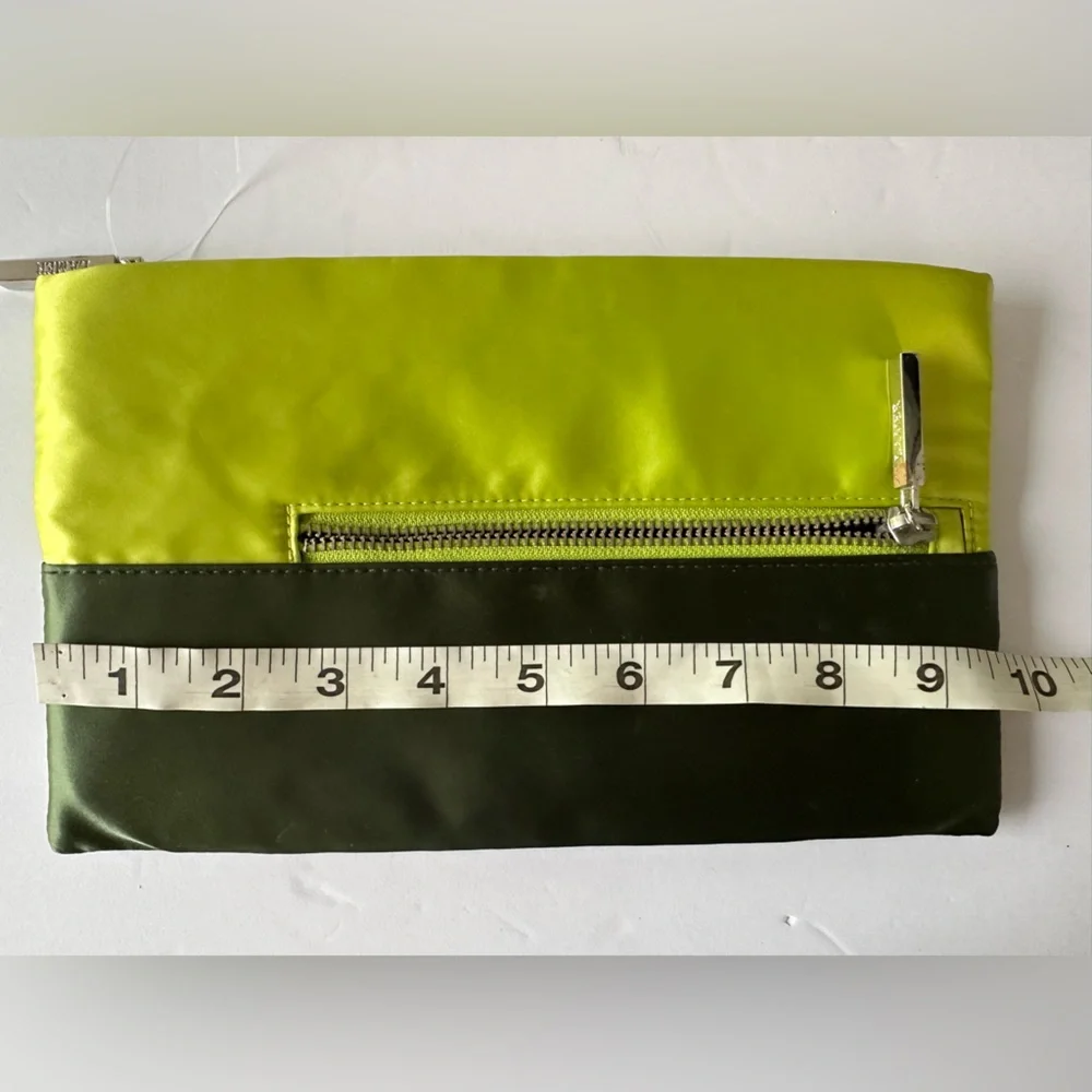 LA MER -  Green and Olive‎ Clutch with Silver Zipper